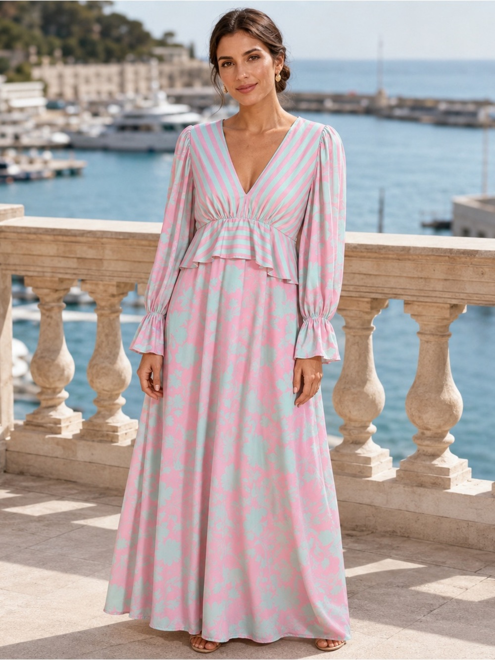 NWT: Twisted Wunder Maxi Dress - Elegant light Pink and Celeste Dress